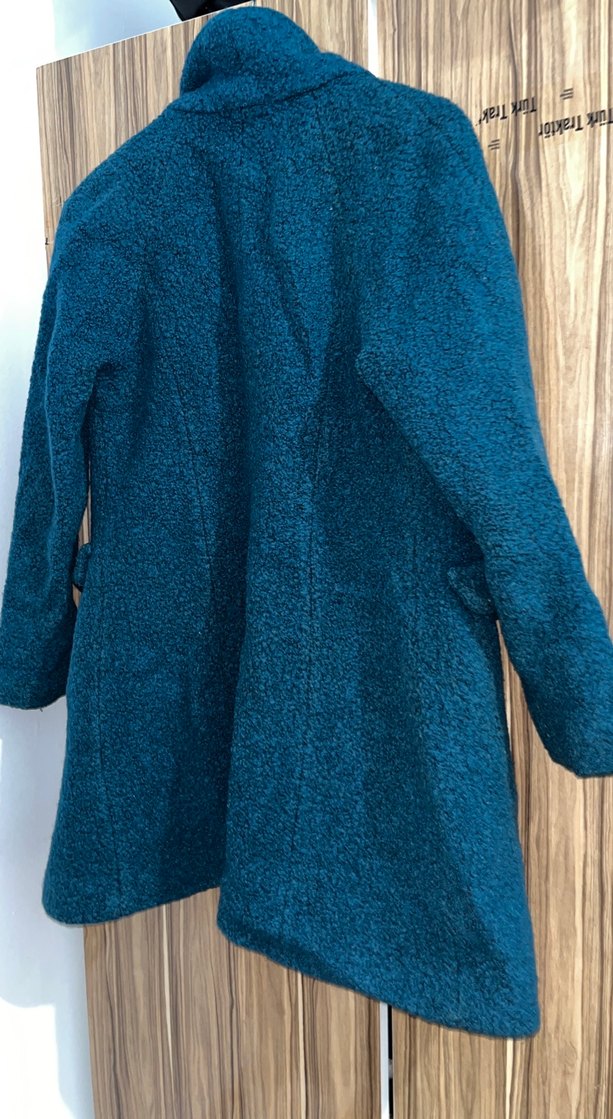 Düğmeli Mavi Midi Kadın Kaban - Görsel 3