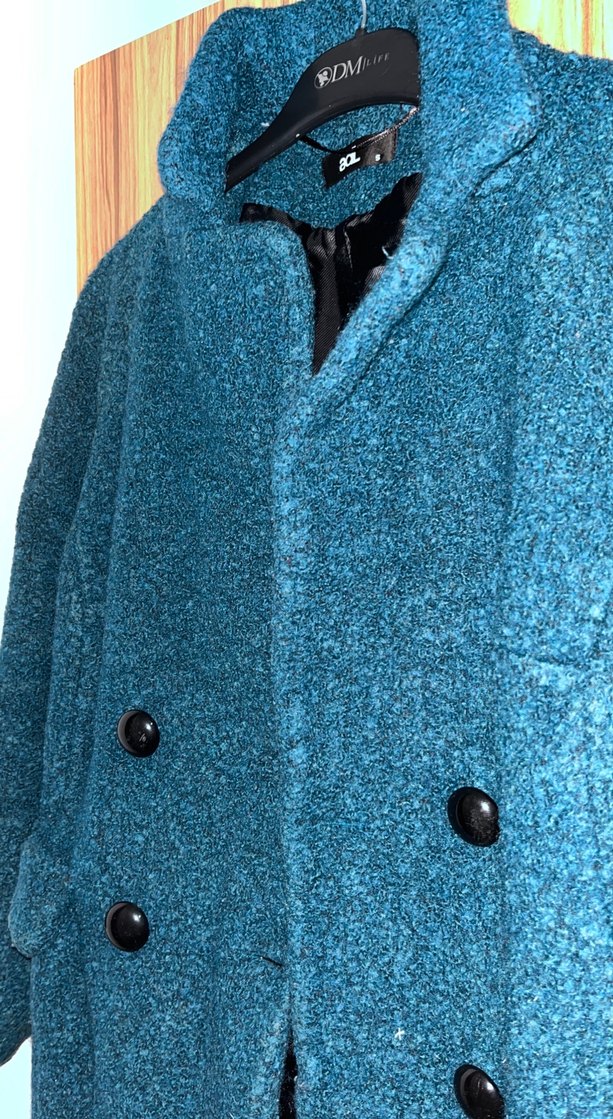 Düğmeli Mavi Midi Kadın Kaban - Görsel 2