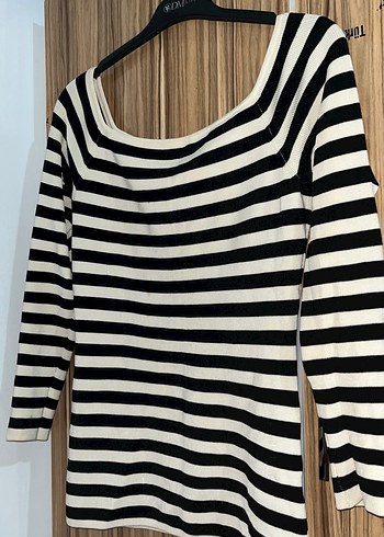 Çizgili Uzun Kollu Kadın Triko Bluz - Görsel 2