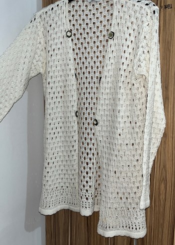 Uzun Kollu Beyaz Örgü Hırka - Görsel 2