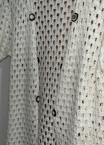 Uzun Kollu Beyaz Örgü Hırka - Görsel 3