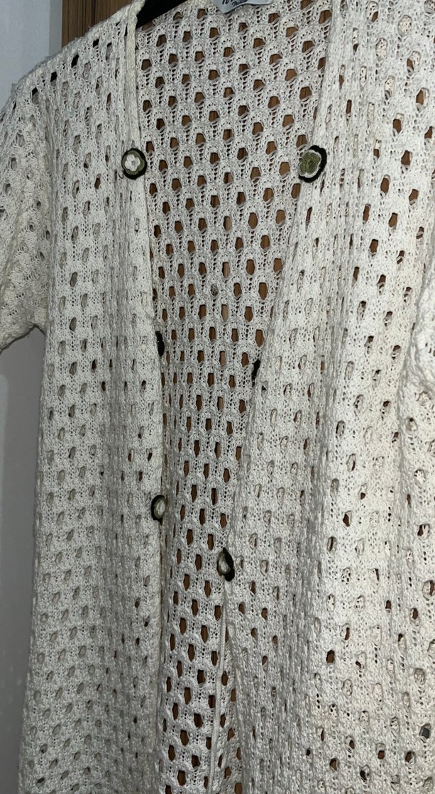 Uzun Kollu Beyaz Örgü Hırka - Görsel 3