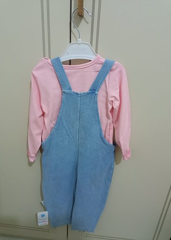 Pembe Uzun Kollu Kot Kız Tulum - Görsel 2