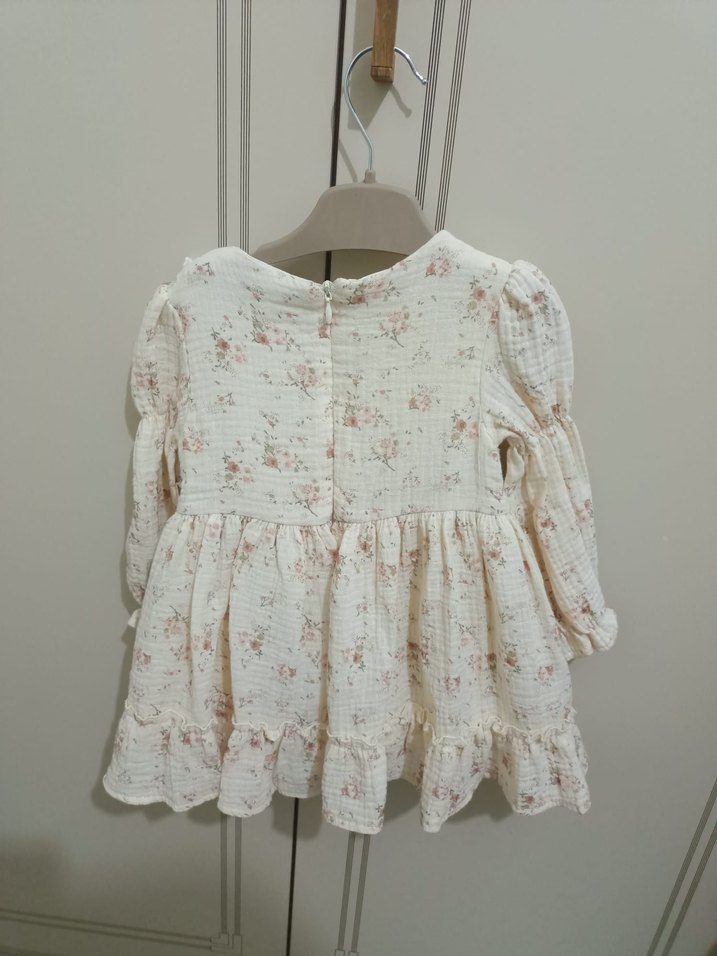 Uzun Kollu Çiçekli Kız Çocuk Elbise - Görsel 2