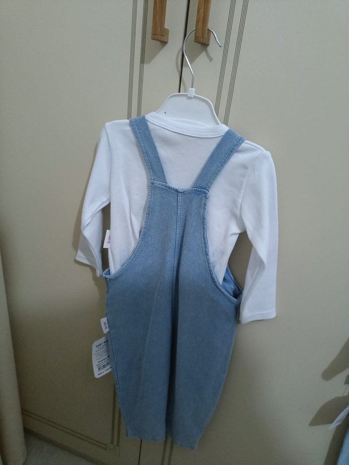 Nakışlı Mavi Erkek Kot Salopet - Görsel 2