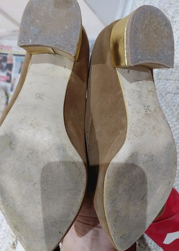 Bej Süet Kadın Topuklu Babet - Görsel 2