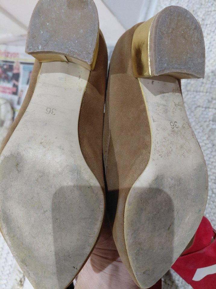 Bej Süet Kadın Topuklu Babet - Görsel 2