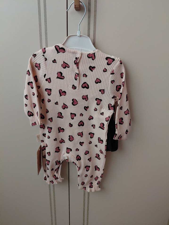 Dantel Yakalı Pembe Baskılı Bebek Tulum 3 6 ve 0 3 ay var - Görsel 2