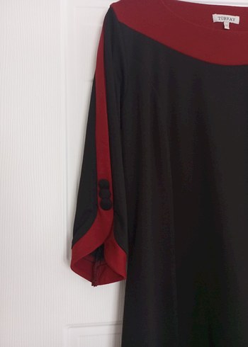 Bordo Siyah Uzun Kollu Midi Örme Elbise - Görsel 2