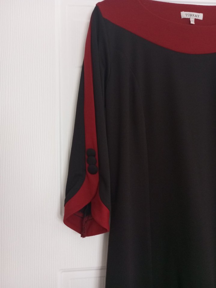 Bordo Siyah Uzun Kollu Midi Örme Elbise - Görsel 2