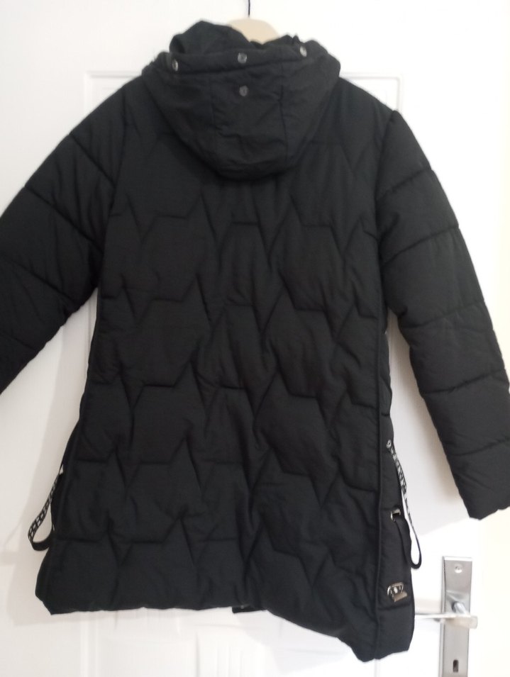 Siyah Düğmeli Midi Kadın Kışlık Mont - Görsel 3