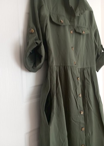 Haki Kadın Uzun Keten Elbise - Görsel 4