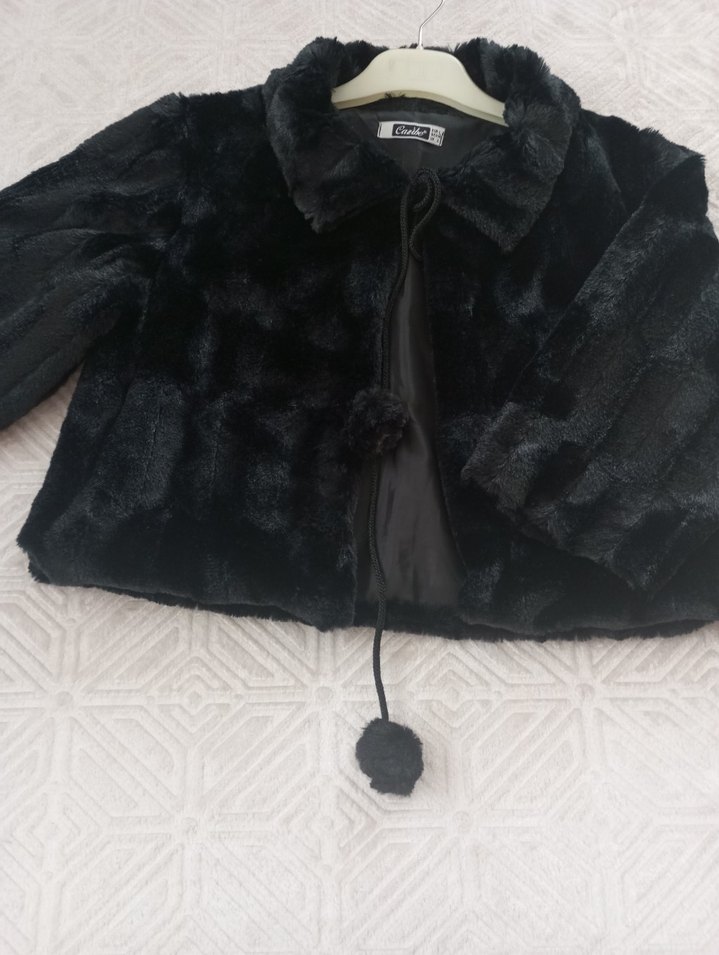 Siyah Peluş Detaylı Mini Ceket - Görsel 3