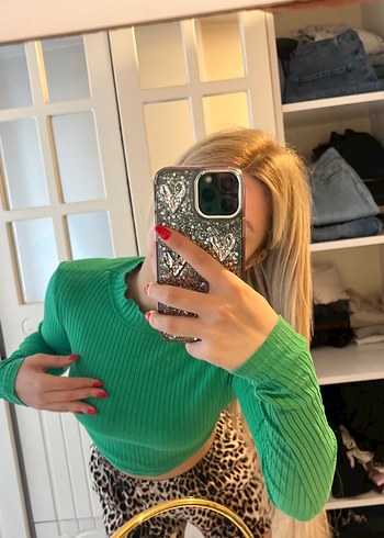 Yeşil Leopar Desenli Boğazlı Triko - Görsel 2