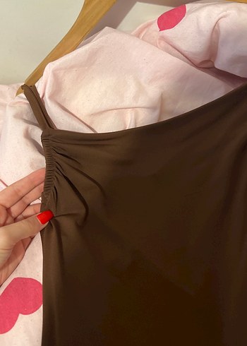 Kahverengi Drapeli Uzun Askılı Elbise - Görsel 2