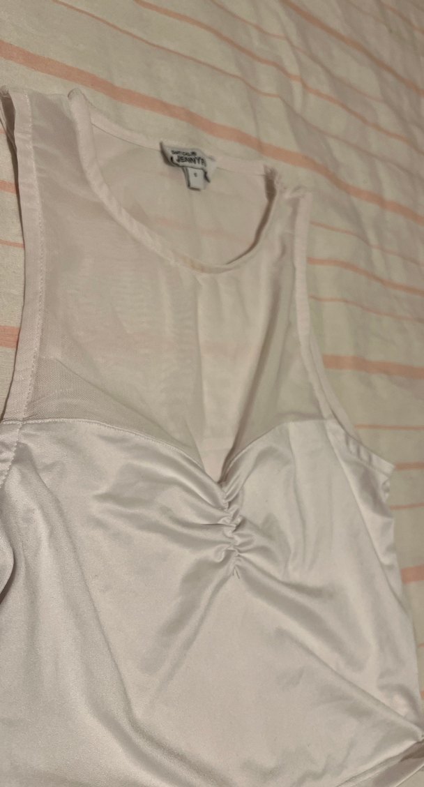 Beyaz V Yaka Kolsuz Keten Atlet - Görsel 2