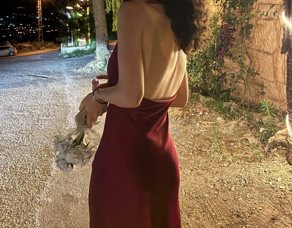 Bordo Degaje Yaka Uzun Saten Abiye Elbise - Görsel 2