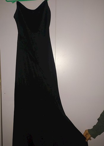 Siyah Drapeli Pırıltılı Uzun Kadın Elbise - Görsel 3