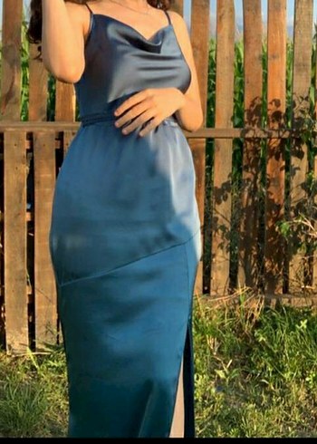 Haki yeşili Uzun Drapeli Kadın Elbise - Görsel 2