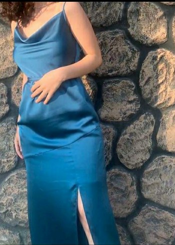 Haki yeşili Uzun Drapeli Kadın Elbise - Görsel 3