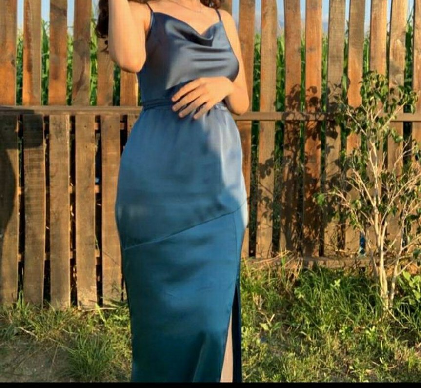 Haki yeşili Uzun Drapeli Kadın Elbise - Görsel 2