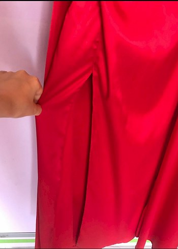 Parlak Kırmızı Uzun Drapeli Abiye - Görsel 6
