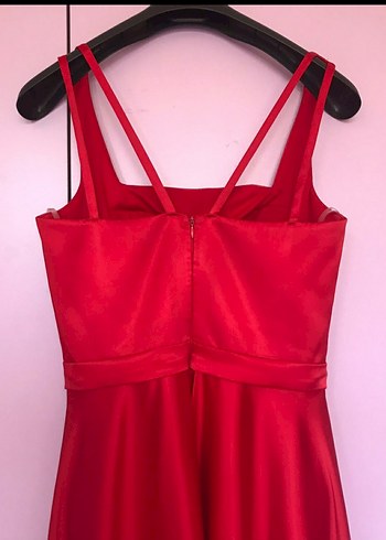 Parlak Kırmızı Uzun Drapeli Abiye - Görsel 5