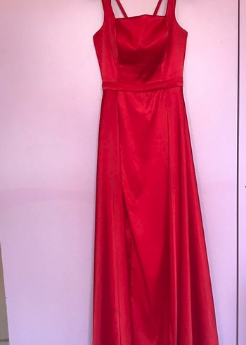 Parlak Kırmızı Uzun Drapeli Abiye - Görsel 2