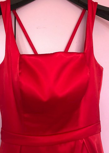 Parlak Kırmızı Uzun Drapeli Abiye - Görsel 3