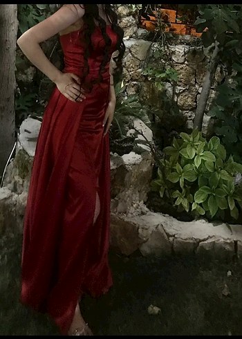 Parlak Kırmızı Uzun Drapeli Abiye - Görsel 7