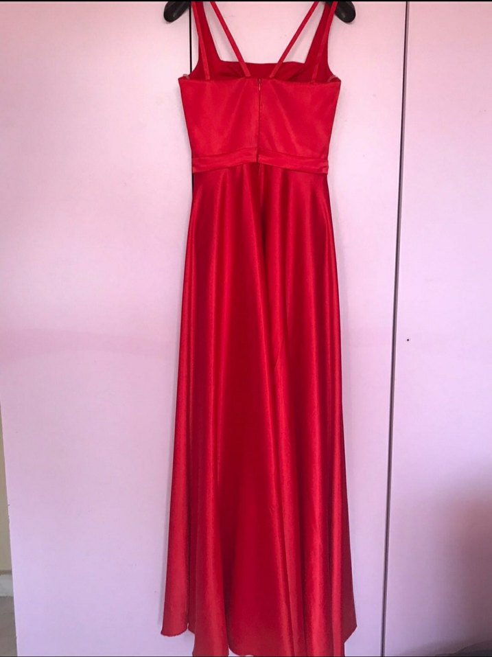 Parlak Kırmızı Uzun Drapeli Abiye - Görsel 4