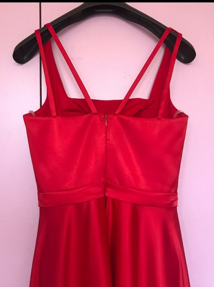 Parlak Kırmızı Uzun Drapeli Abiye - Görsel 5