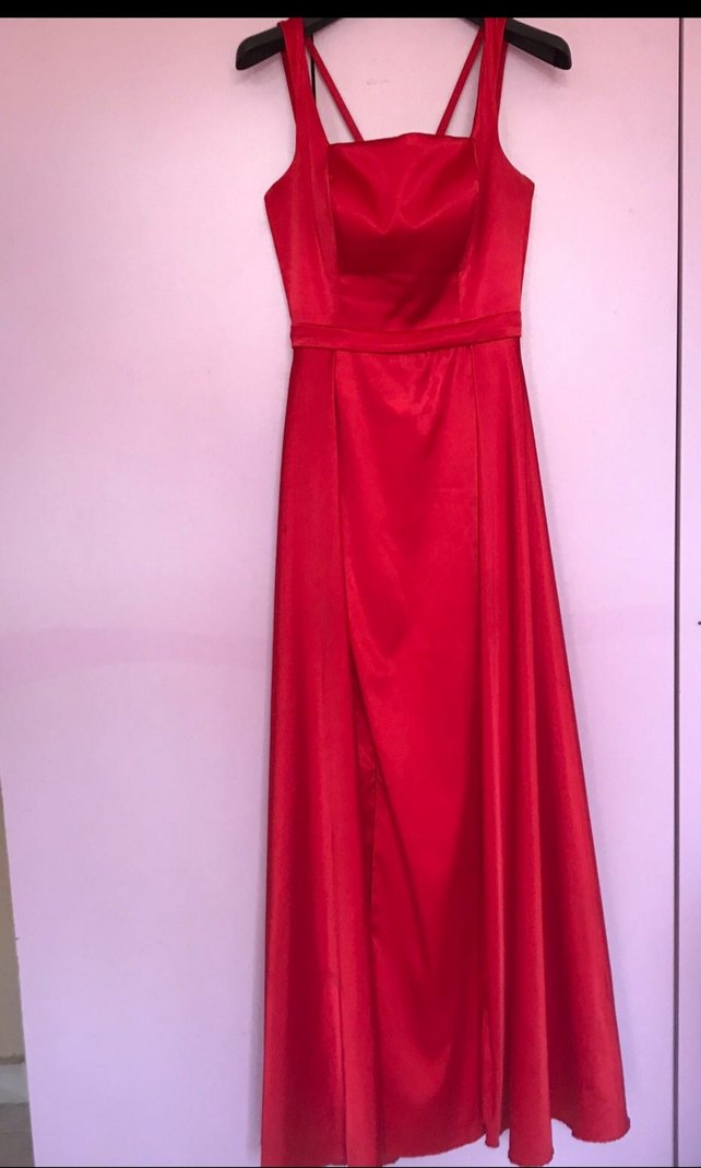 Parlak Kırmızı Uzun Drapeli Abiye - Görsel 2