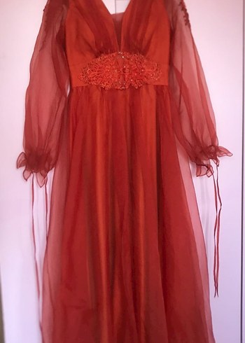 Kırmızı Uzun Kollu Bohem V Yaka Elbise - Görsel 2