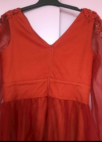 Kırmızı Uzun Kollu Bohem V Yaka Elbise - Görsel 5