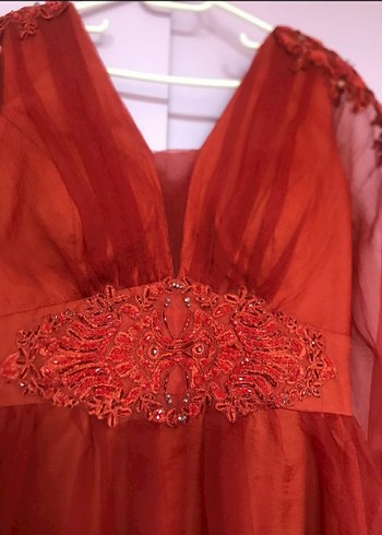 Kırmızı Uzun Kollu Bohem V Yaka Elbise - Görsel 3