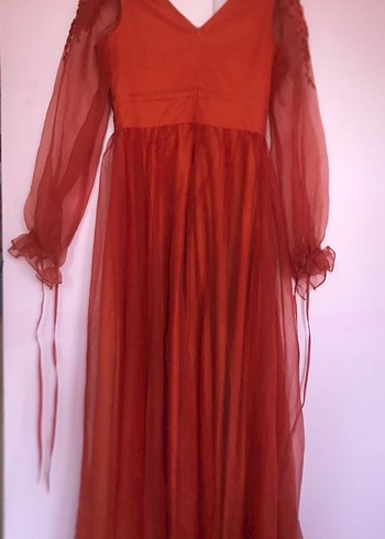 Kırmızı Uzun Kollu Bohem V Yaka Elbise - Görsel 6