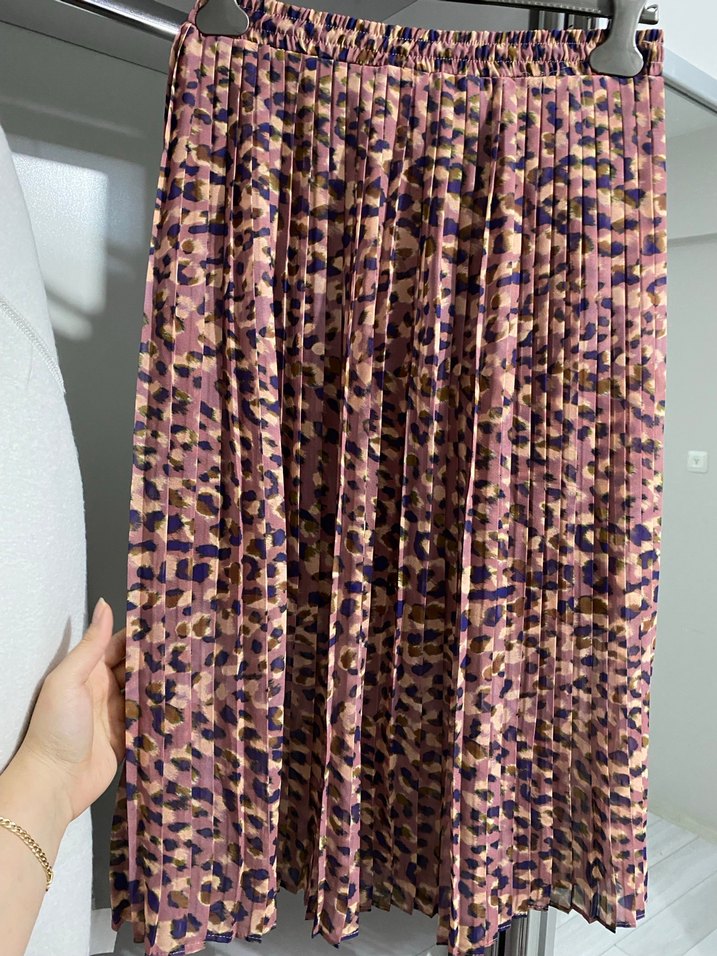 Pileli desenli astarlı midi Etek - Görsel 2