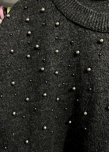 Lcw Gri İnci İşlemeli Triko Kadın Kazak - Görsel 3