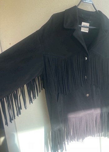 Kadın Siyah Süet Püsküllü Deri Ceket - Görsel 2