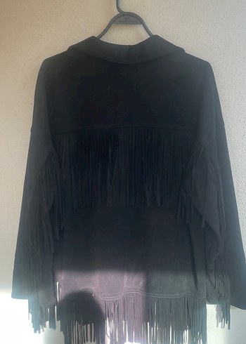 Kadın Siyah Süet Püsküllü Deri Ceket - Görsel 4