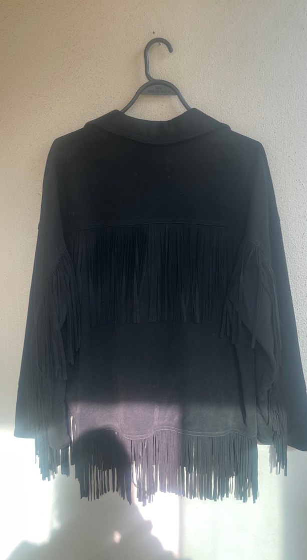 Kadın Siyah Süet Püsküllü Deri Ceket - Görsel 4