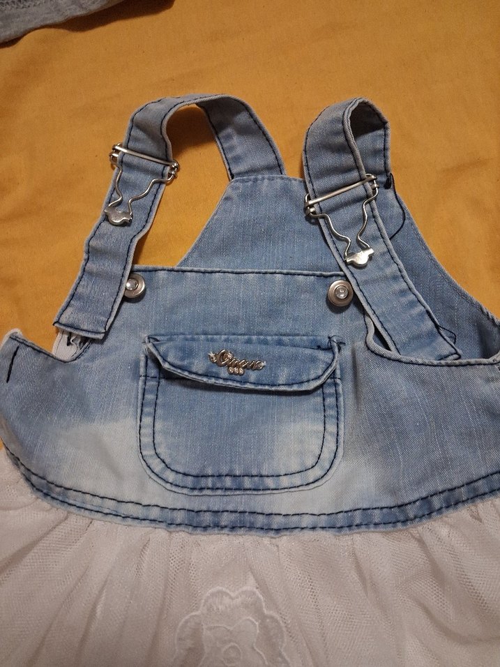 Kız Çocuk Beyaz Dantelli Kot Elbise - Görsel 2