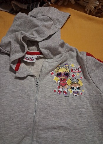 Kız Çocuk Gri Nakışlı Kapüşonlu Sweatshirt - Görsel 2