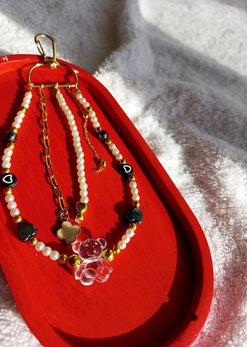 Uzun Boncuklu şeffaf panda detaylı çanta charm - Görsel 4