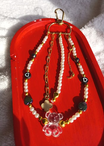 Uzun Boncuklu şeffaf panda detaylı çanta charm - Görsel 2