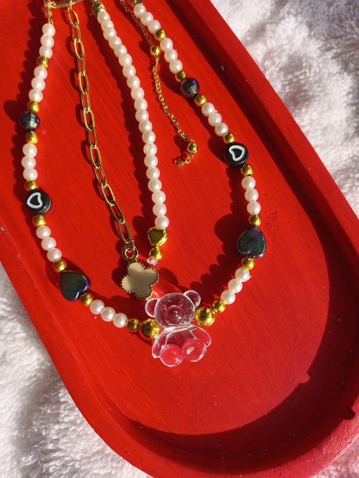 Uzun Boncuklu şeffaf panda detaylı çanta charm - Görsel 3