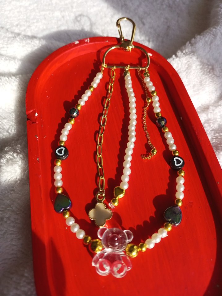 Uzun Boncuklu şeffaf panda detaylı çanta charm - Görsel 2