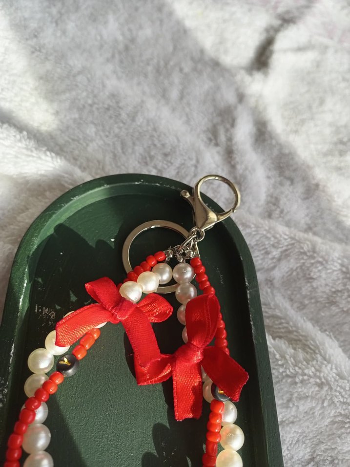 Kırmızı Boncuklu Bohem Anahtarlık & Charm - Görsel 3