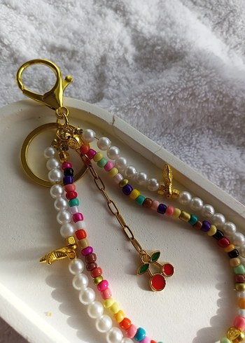 Kiraz uçlu incili çanta charm - Görsel 4